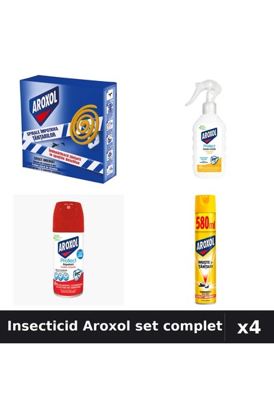 Aroxol Set 4 Insecticid - Spray 100ml, 580ml, Loțiune 200ml, Spirale 10buc
