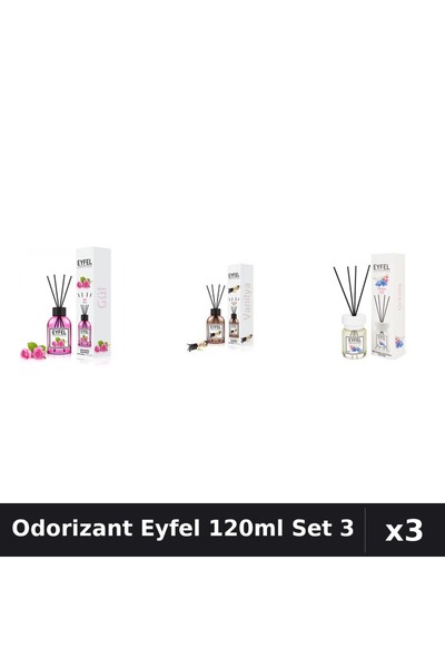 Eyfel Set 3 Odorizant Camera Betisoare 120ml - Trandafir, Vanilie, Orhidee