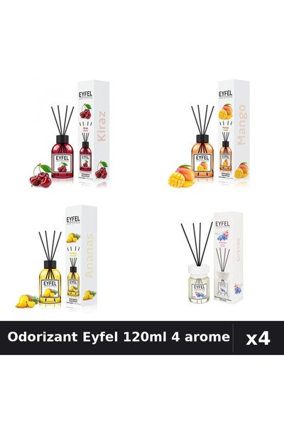 Eyfel Set 4 Odorizant Camera Betisoare 120ml - Cireșe, Mango, Ananas, Orhidee