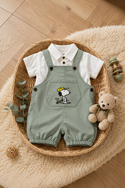 Tuğra Bebe Baby Boy Shorts Salopet Set with Dog Printed Shirt