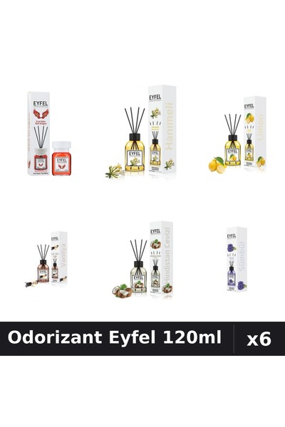 Eyfel Set 6 Odorizante Camera Betisoare - 6 Arome Asortate, 120ml Parfum Intens