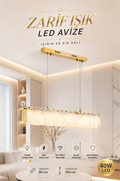 Elvora Home Modern (PREMIUM) Lüks Gold Detaylı Cam LED 3 Renkli Sarkıt Salon ...