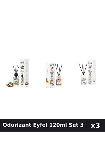 Eyfel Set 3 Odorizant Camera cu Betisoare 120ml - Nuca Cocos, Piersica, Orhidee