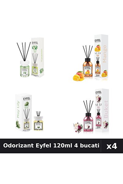Eyfel Set 4 Odorizant Camera Betisoare 120ml - Iasomie, Mango, Lacramioare, B...