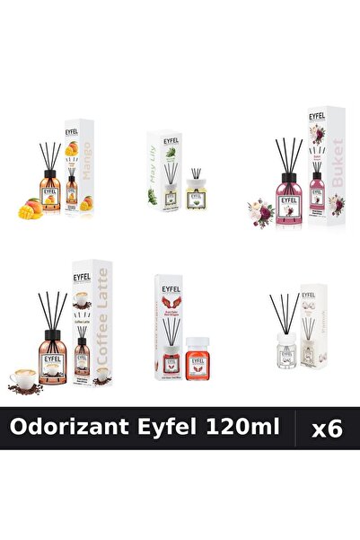 Eyfel Set 6 Odorizante Camera Betișoare - 6 Arome Asortate, 120ml Parfum