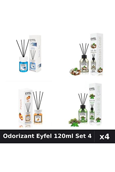 Eyfel Set 4 Odorizant Camera Betisoare 120ml - Cool Water, Nucă, Piersică, Pin