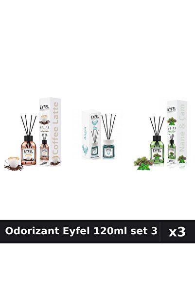 Eyfel Set 3 Odorizant Camera Betisoare 120ml - Angel, Cafea, Pin și Mentă