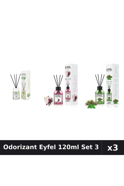 Eyfel Set 3 Odorizant Camera Betisoare 120ml - Iasomie, Bouquet, Pin Si Menta