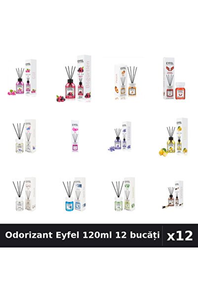 Eyfel Set 12 Odorizante Camera cu Betișoare 120ml - 12 Arome Asortate, Parfum...