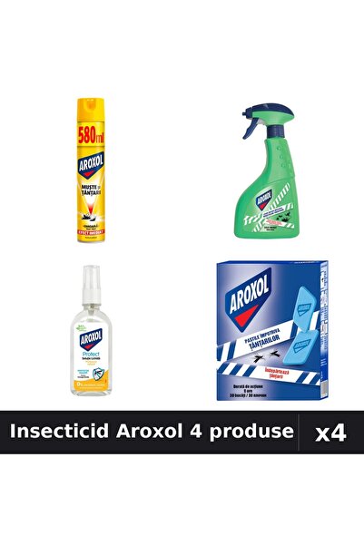 Aroxol Set 4 Insecticid - Spray 580ml, 400ml, Loțiune 85ml, Spirale 30 buc