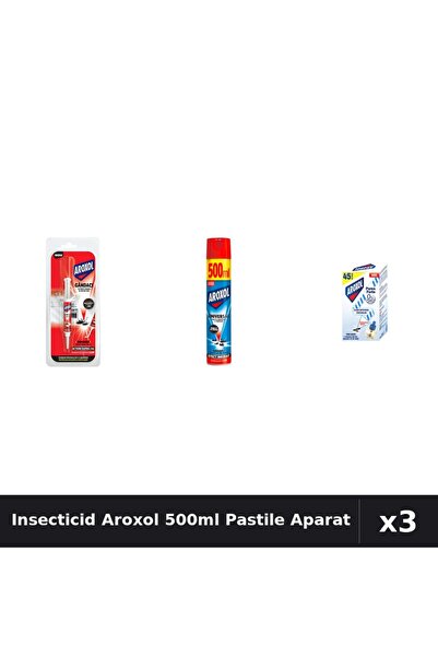 Aroxol Set 3 Insecticid - Spray 500ml, Pastile 5g, Aparat Electric - Anti-Ins...