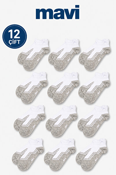 Mavi 12 Pairs of Booties Socks White Gray Patterned Cotton Casual Sports Snea...