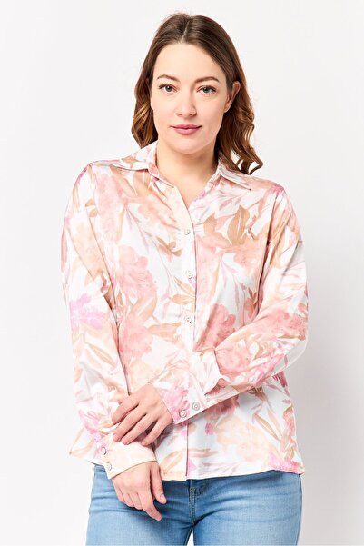 Kathy Ireland Women Spread Collar Long Sleeve Floral Pattern Shirt, Multicolor