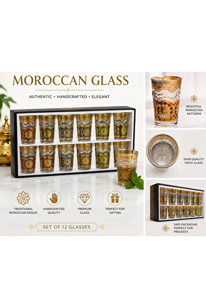 Generic (Unbranded) Moroccan Tea Glass Set of 12 | Gold Handcrafted Mosaic De...