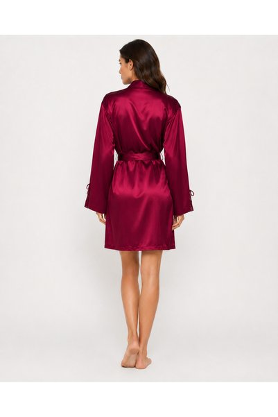 angel´s story Women's Burgundy Satin Lace Nightgown and Robe Set with Thin Straps, Two-Piece Set