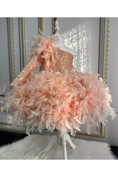 İlknur Karaca Design Salmon-Colored One-Shoulder Skirts with Sequins, Beaded ...