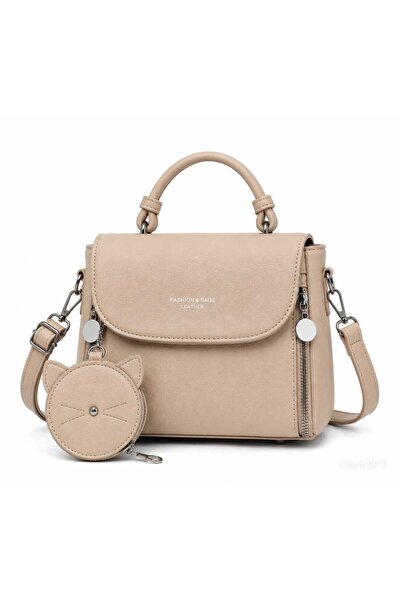 Gernic Beige Mini Structured Bag Women - Cat Charm Crossbody Bag