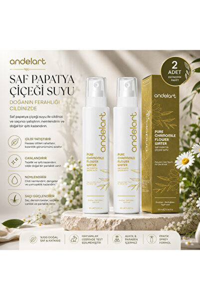andelart Saf Papatya Çiçeği Suyu 100 ml x 2 Adet | Yüz, Cilt ve Saç Bakımı İçin Doğal Nemlendirici Sprey