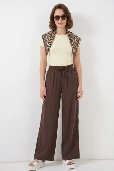 buğrahayalin Women's High Waist Leopard Print Scarf Wide Leg Light Brown Pala...