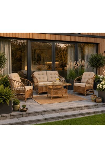 Evdesa Sude Rattan Bahçe Balkon Takımı 2+1+1 Kahve