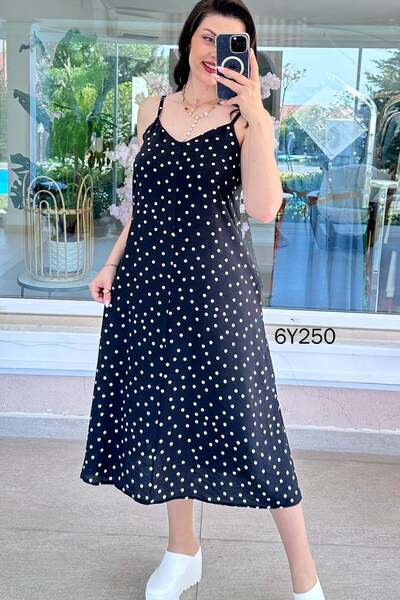 İnce Topuk Adjustable Strap Polka Dot Dress 6Y250