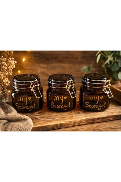 Qerhome Set of 3 Luxury Amber Clip-On Vacuum Lid Glass Square Food Jars 750 ml