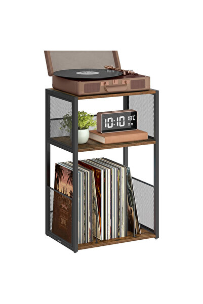 VASAGLE Vinyl Record Player Stand and Storage, 3-Tier, Metal Frame, 43x30x69 ...