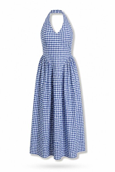 5in1Canpolat Blue Gingham Midi Dress 12456
