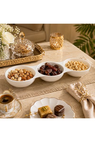 Dania Porcelain Multi-Use Serving Dish 3 Compartments - for Nuts, Tamarind, C...