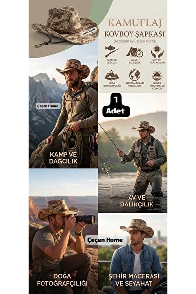 ÇEÇEN HOME (1 Piece) Unisex Camouflage Cowboy Hat, Adjustable Lace-Up Hat, Un...