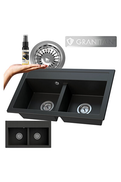 Granitan Chiuveta Granitica Duet 74.6x44.2cm, doua cuve, sifon cromat inclus