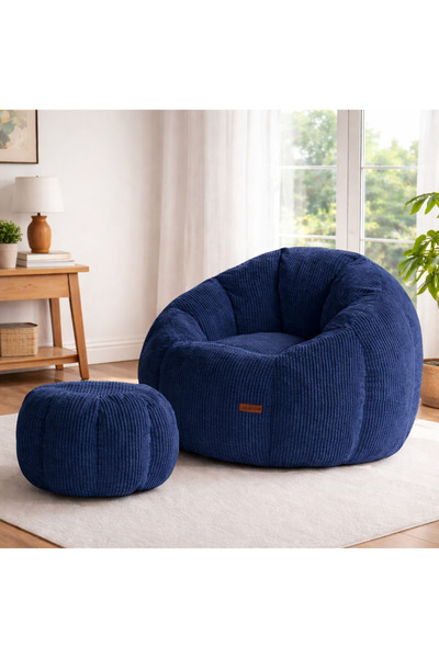 puffiber Balkon Takımı Büyük Puf Koltuk ve Ayak Pufu Seti – Bahçe, Teras ve Okuma Köşesi İçin Konforlu Berjer 95x80 Cm