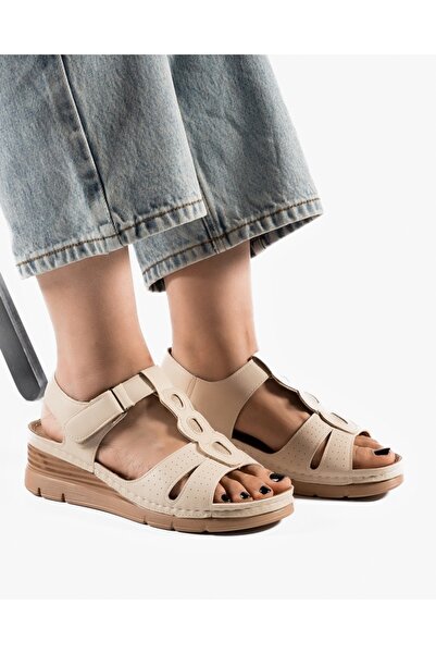 ALOGO Women's Beige Sandals Made of Emai Ecological Leather
