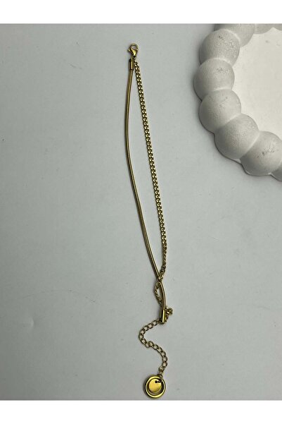BİJU YILMAZ 26Blk38 -Double Chain Gold Steel Bracelet