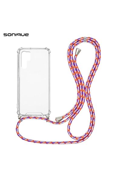 Sonique Θήκη Σιλικόνης με Κορδόνι Armor Clear Huawei P30 Pro Rainbow Κοραλλί
