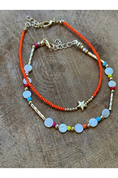 ByMerve Women's 2-Piece Set Colorful Anklet