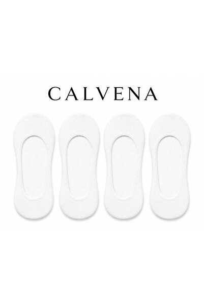 Calvena Kadın 4 Çift, Beyaz,Kaymaz Silikonlu Babet Çorap