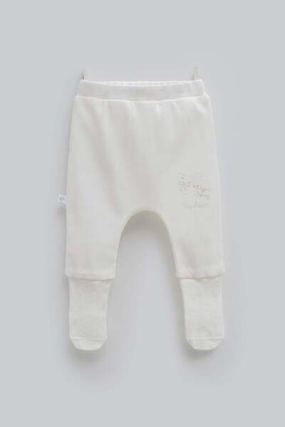 Caramell Baby Girl Organic Cotton Embroidered Baby Booties Pants 1-9 Months Ecru