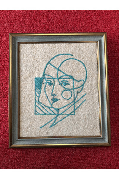 Line Art Kadın Yüzü Çizgi Sanatı Keçe Tablosu Çerçeveli Özel Tasarım El İşçiliği İç Ölçü 28*33 cm