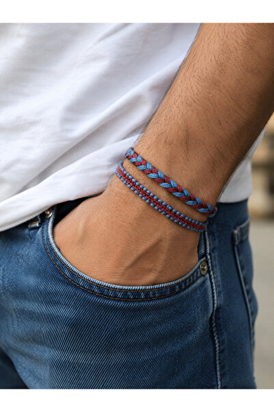 EL YAPIMI Macrame 2-Pack Burgundy Blue Fan Bracelet