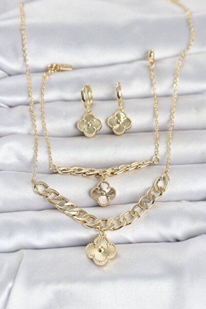 norsary Gold Color Brass Necklace Bracelet and Earring Set