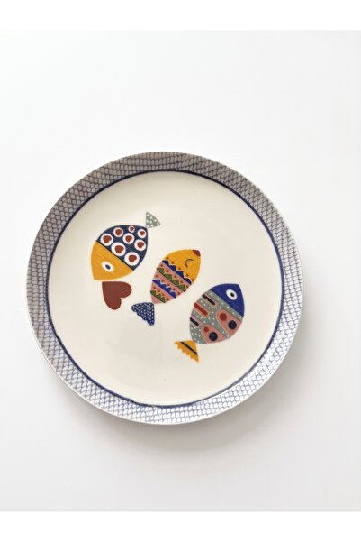 maia Porcelain Maia Porselen 6'lı 19 cm Şef Balık Baskılı Pasta Tabağı Seti