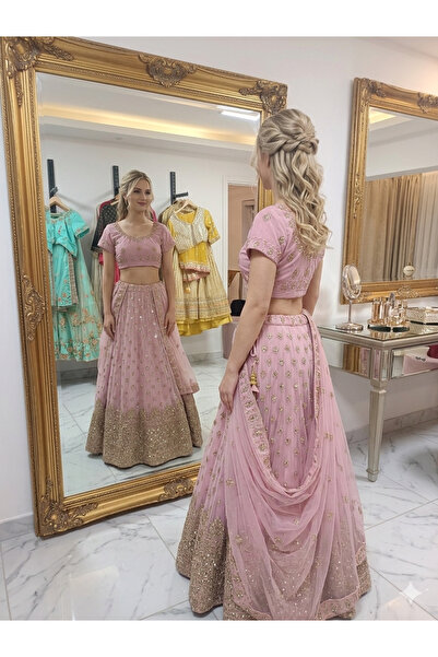 Aashiv's Collection [Renk] [Kumaş Türü] İşlemeli Hint Lehenga Choli Takımı