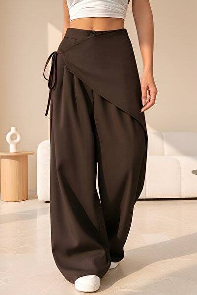 ipek atlas X Nurbeli Women's Wide Leg Asymmetrical Design Palazzo Trousers