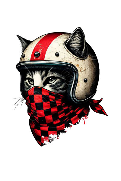 MegaSticker Motorcu kedi Araba, Motorsiklet, Kask, Laptop, Cam Sticker etiket...