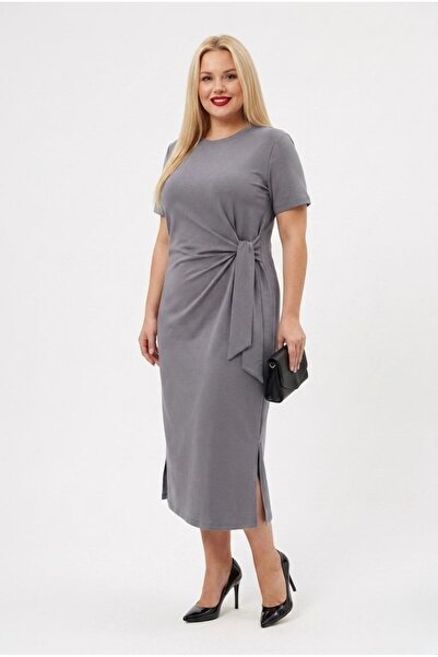 Koza Butik Women's Plus Size Short Sleeve Waist Tie Detail Dress 5303-25