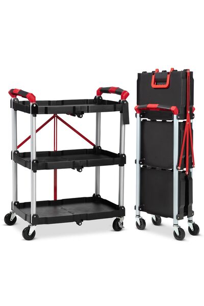 Garvee Portable Folding Service Cart,PioneerWorks 3 Tier Collapsible Push Car...