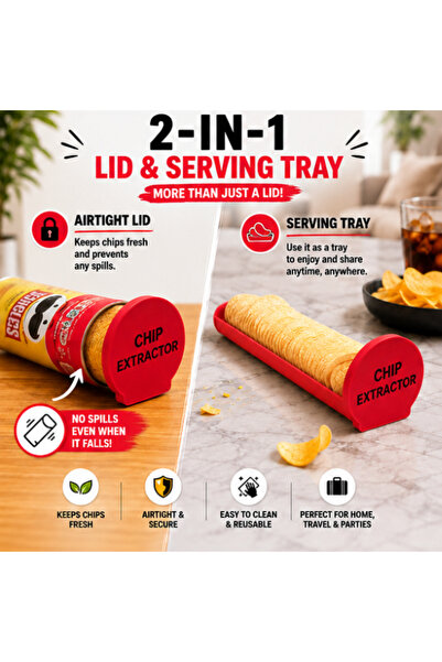 Lulu's Prints Tava glisanta pentru chipsuri compatibil cu tuburile Pringles, suport cu sistem de ridicare si capac, reutilizabil, imprimare 3D, Rosu, plastic 68x200 mm