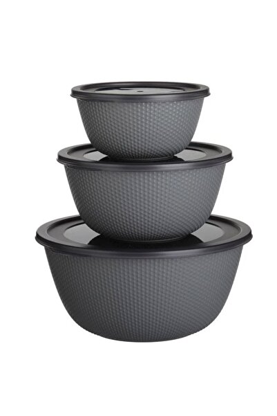 PUFO Set de 3 caserole rotunde cu capace, compatibile cu microunde, capacitat...
