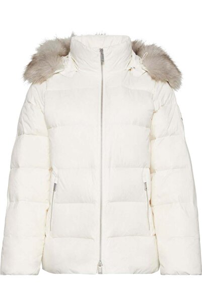 Calvin Klein Mid Down Jacket With Fur Kadın Mont Beyaz